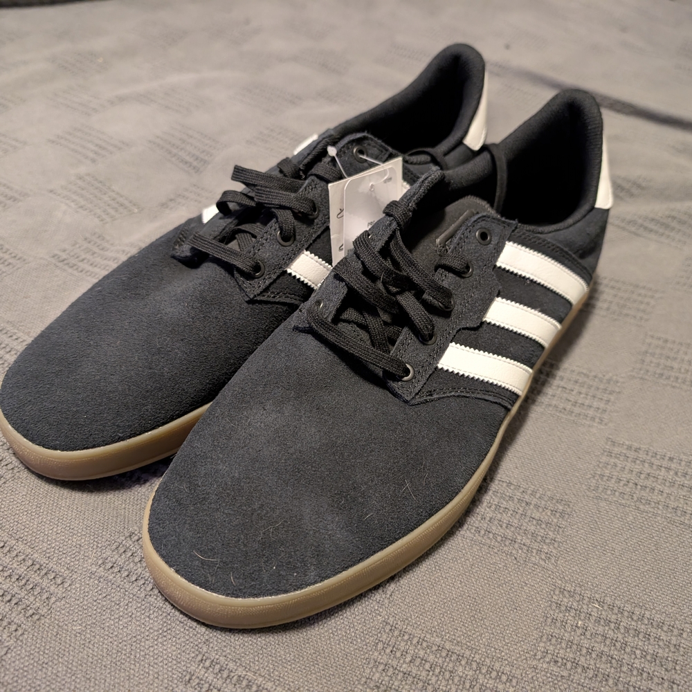 Adidas Men's Seely Cup Black Sneakers with White Stripes and Gum Sole